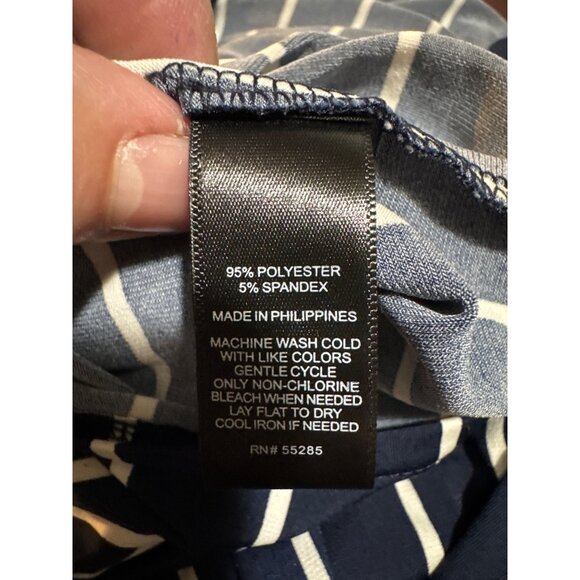 Navy & White Striped Jumpsuit Express XS Short Sleeves V-Neck & Elastic Waist - Picture 7 of 10